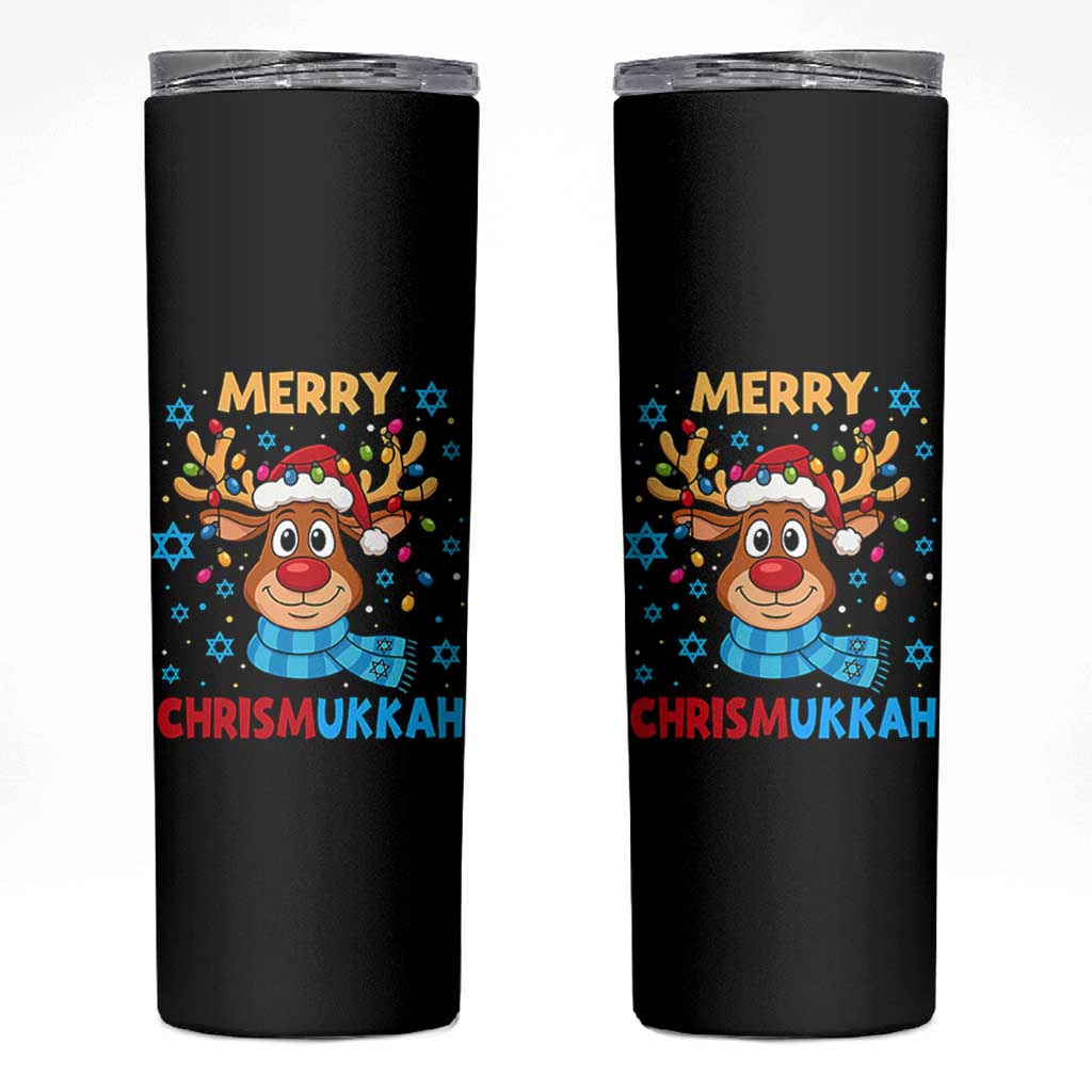 Merry Chrismukkah Skinny Tumbler Jewish Happy Christmas Hanukkah Reindeer Menorah - Wonder Print Shop