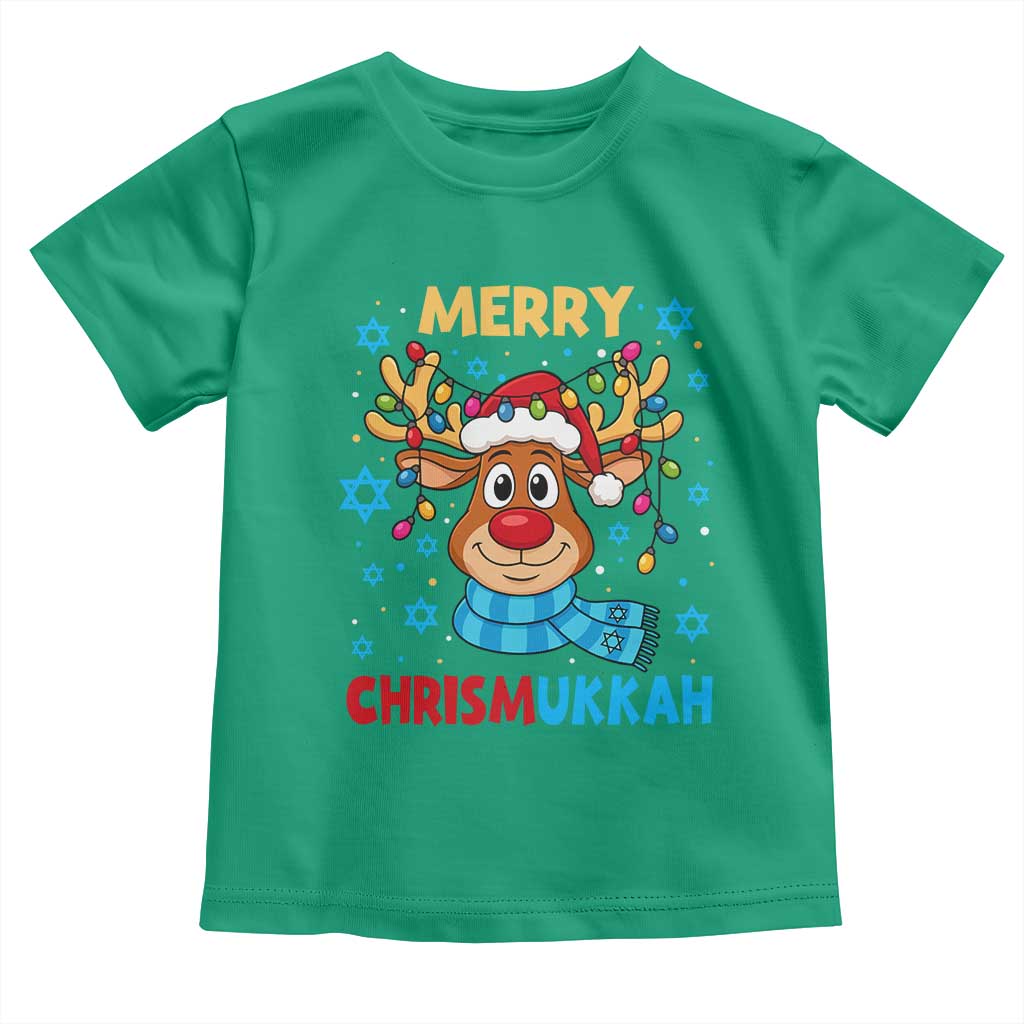 Merry Chrismukkah Toddler T Shirt Jewish Happy Christmas Hanukkah Reindeer Menorah - Wonder Print Shop