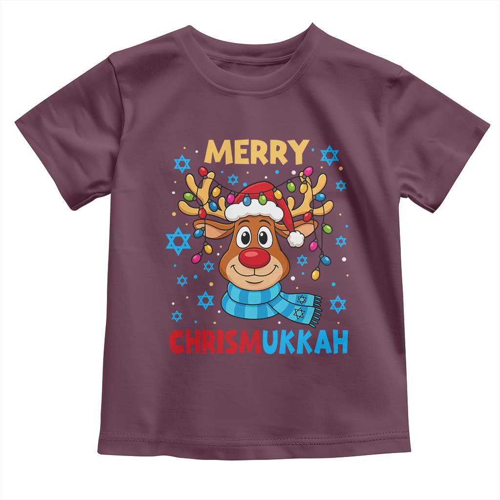 Merry Chrismukkah Toddler T Shirt Jewish Happy Christmas Hanukkah Reindeer Menorah - Wonder Print Shop
