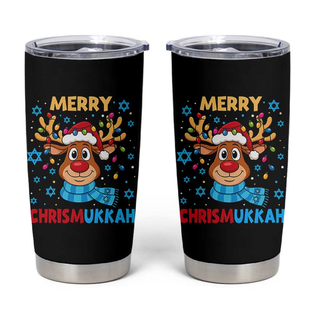 Merry Chrismukkah Tumbler Cup Jewish Happy Christmas Hanukkah Reindeer Menorah - Wonder Print Shop
