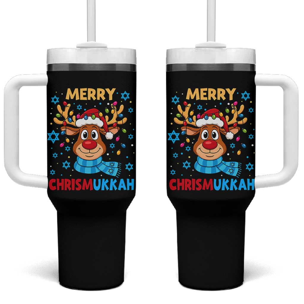 Merry Chrismukkah Tumbler With Handle Jewish Happy Christmas Hanukkah Reindeer Menorah - Wonder Print Shop