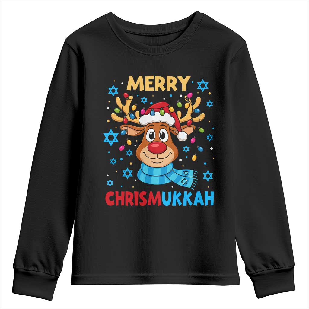 Merry Chrismukkah Youth Sweatshirt Jewish Happy Christmas Hanukkah Reindeer Menorah - Wonder Print Shop
