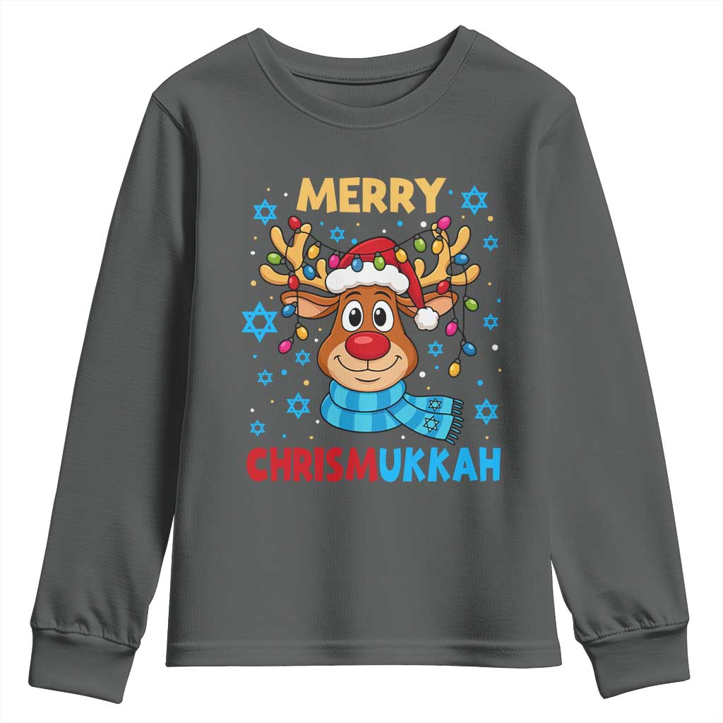 Merry Chrismukkah Youth Sweatshirt Jewish Happy Christmas Hanukkah Reindeer Menorah - Wonder Print Shop