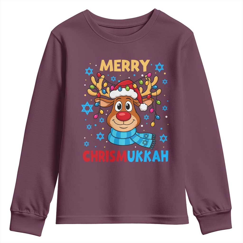 Merry Chrismukkah Youth Sweatshirt Jewish Happy Christmas Hanukkah Reindeer Menorah - Wonder Print Shop
