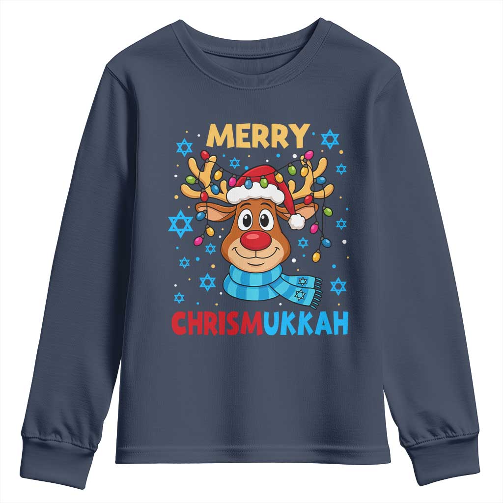 Merry Chrismukkah Youth Sweatshirt Jewish Happy Christmas Hanukkah Reindeer Menorah - Wonder Print Shop
