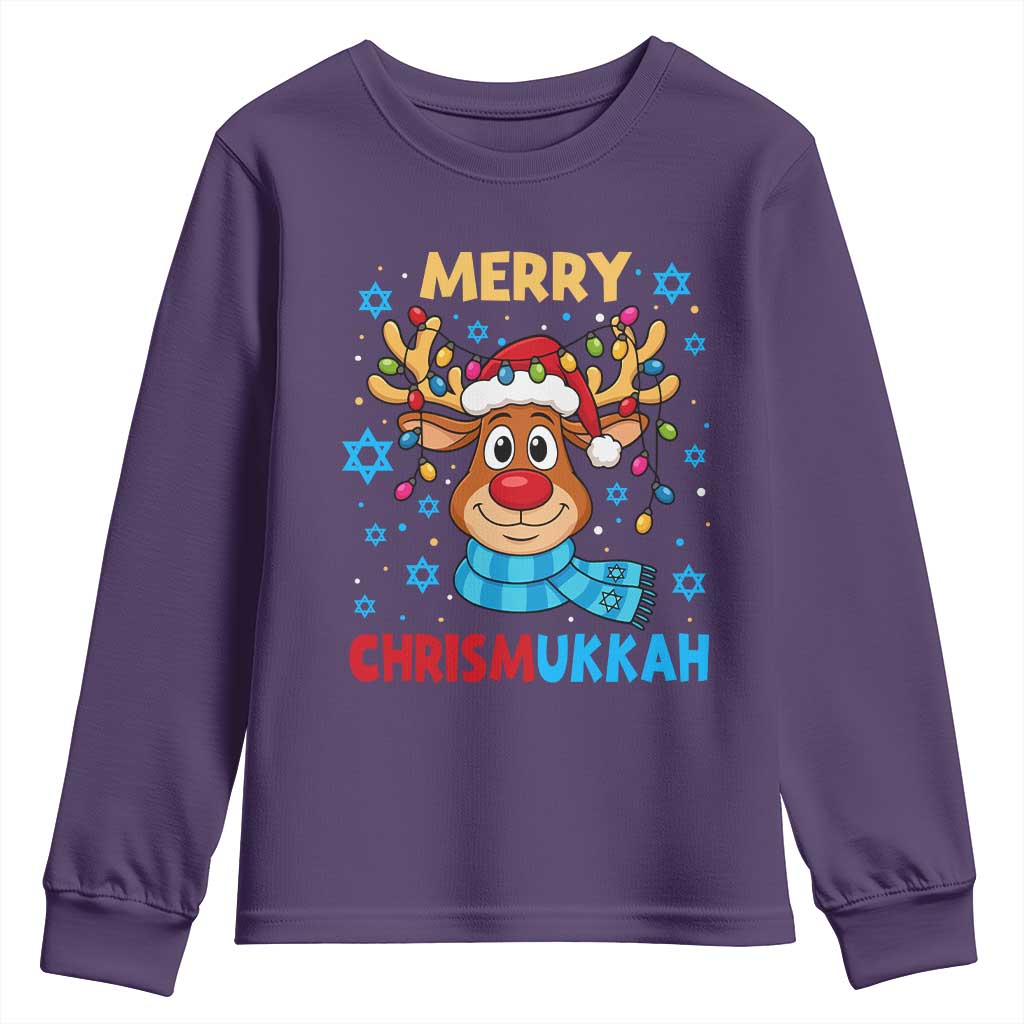 Merry Chrismukkah Youth Sweatshirt Jewish Happy Christmas Hanukkah Reindeer Menorah - Wonder Print Shop