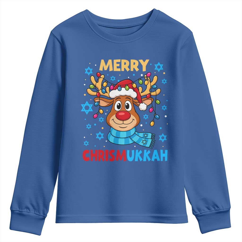 Merry Chrismukkah Youth Sweatshirt Jewish Happy Christmas Hanukkah Reindeer Menorah - Wonder Print Shop