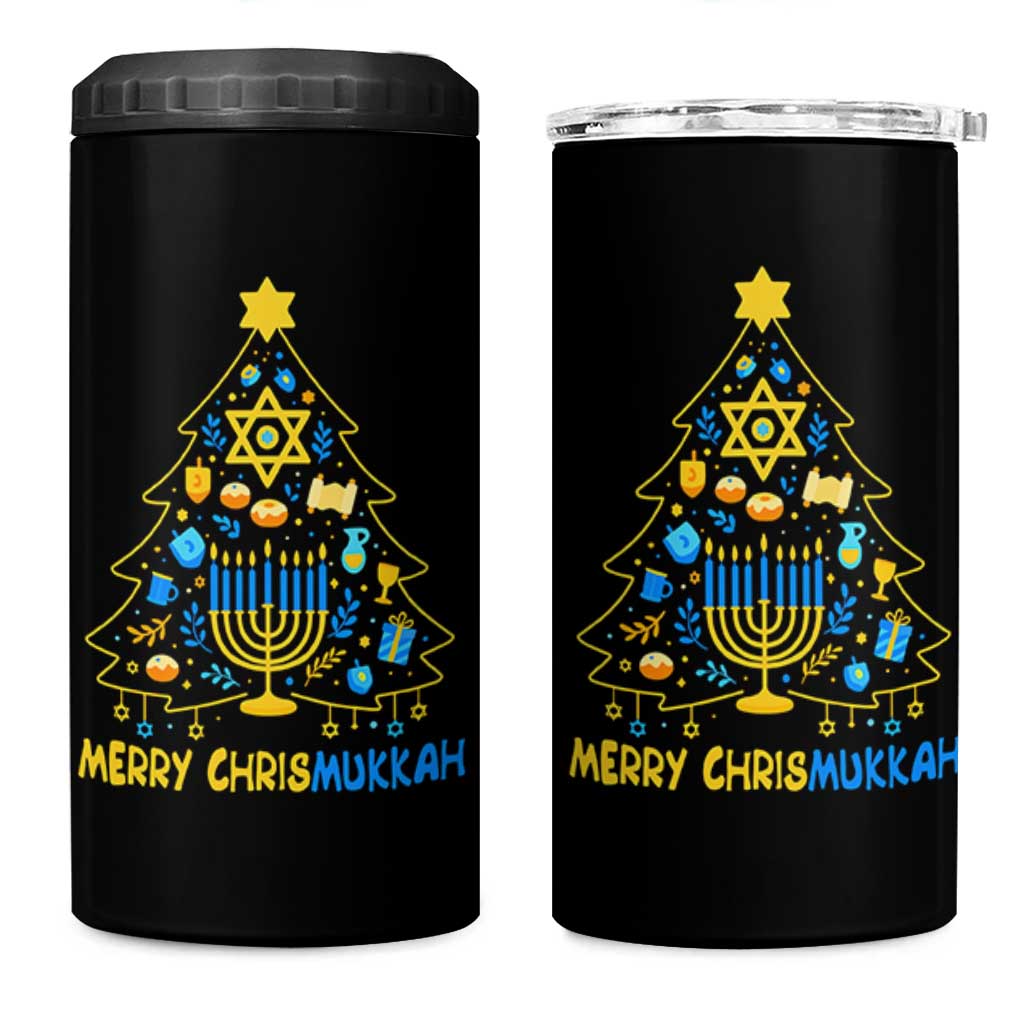 Merry Chrismukkah 4 in 1 Can Cooler Tumbler Jewish Happy Hanukkah Christmas Tree - Wonder Print Shop