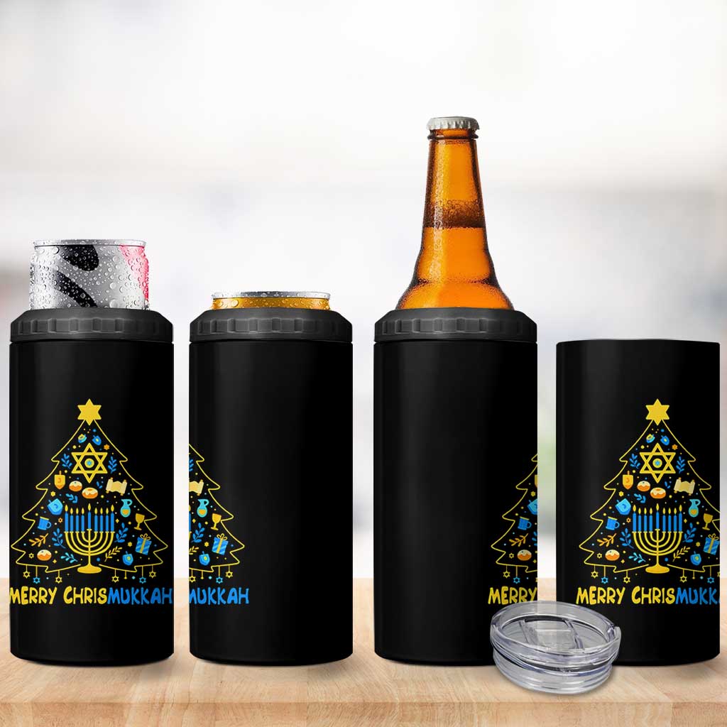 Merry Chrismukkah 4 in 1 Can Cooler Tumbler Jewish Happy Hanukkah Christmas Tree - Wonder Print Shop