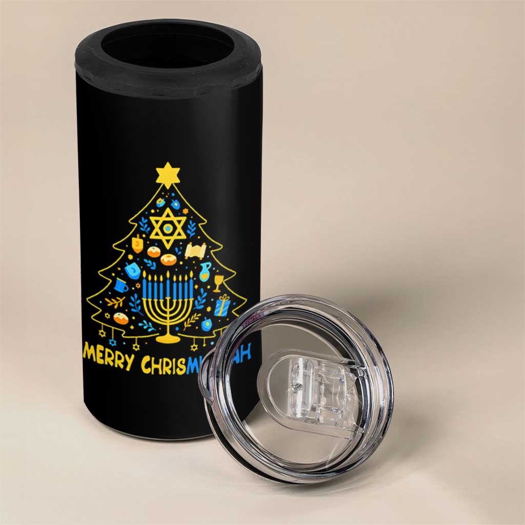 Merry Chrismukkah 4 in 1 Can Cooler Tumbler Jewish Happy Hanukkah Christmas Tree - Wonder Print Shop