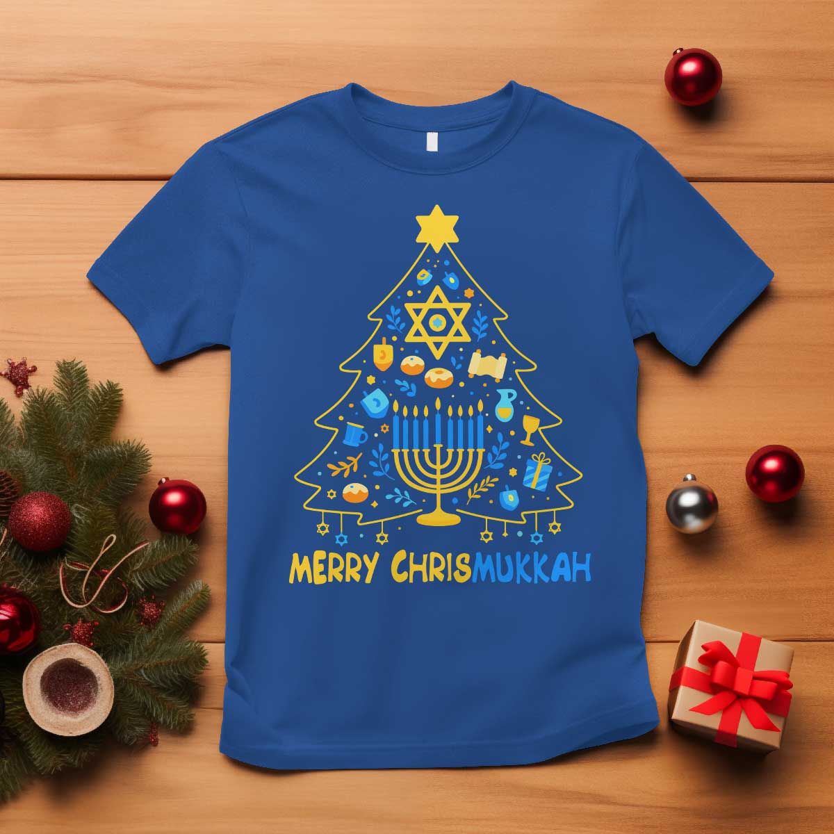 Merry Chrismukkah T Shirt Jewish Happy Hanukkah Christmas Tree - Wonder Print Shop