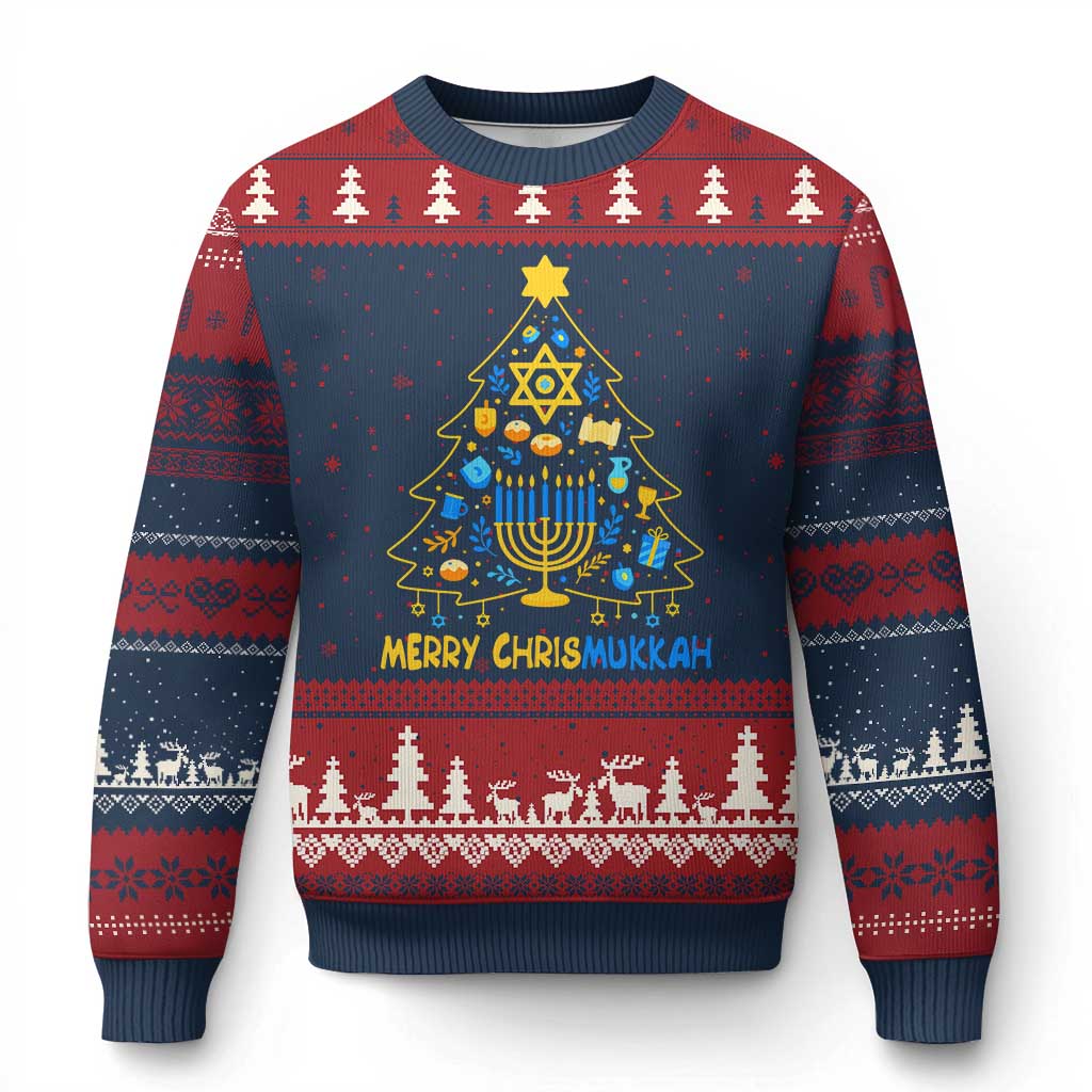 Merry Chrismukkah Ugly Christmas Sweater Jewish Happy Hanukkah Xmas Tree - Wonder Print Shop