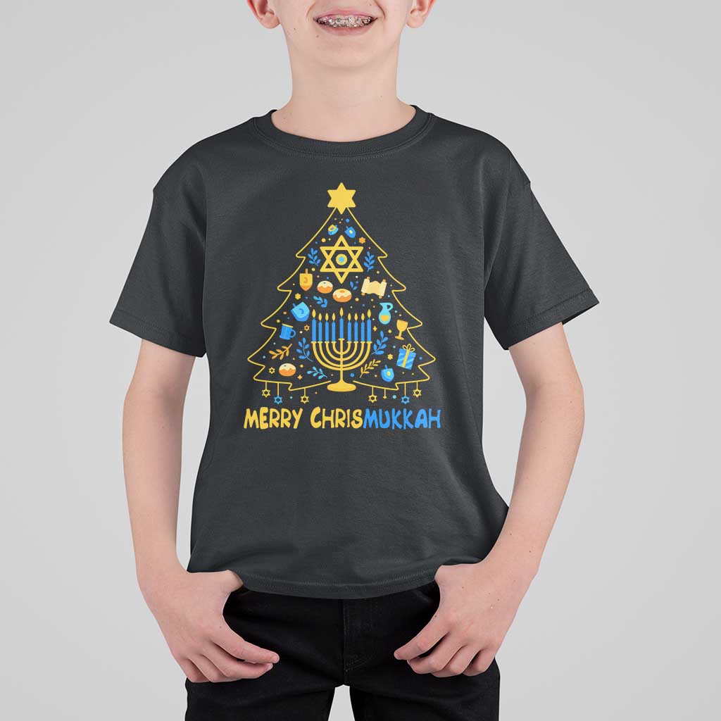 Merry Chrismukkah T Shirt For Kid Jewish Happy Hanukkah Christmas Tree - Wonder Print Shop