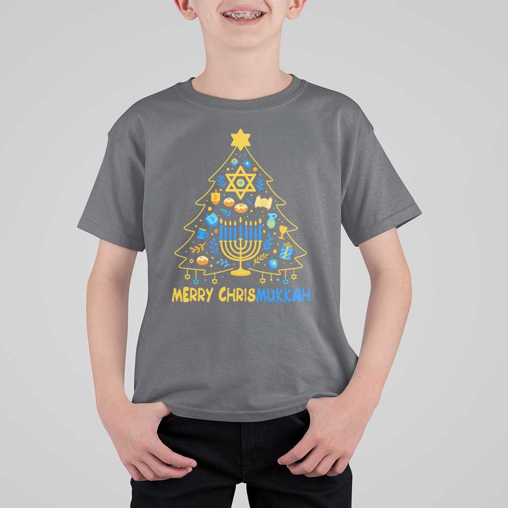 Merry Chrismukkah T Shirt For Kid Jewish Happy Hanukkah Christmas Tree - Wonder Print Shop
