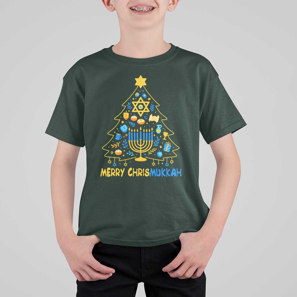Merry Chrismukkah T Shirt For Kid Jewish Happy Hanukkah Christmas Tree - Wonder Print Shop