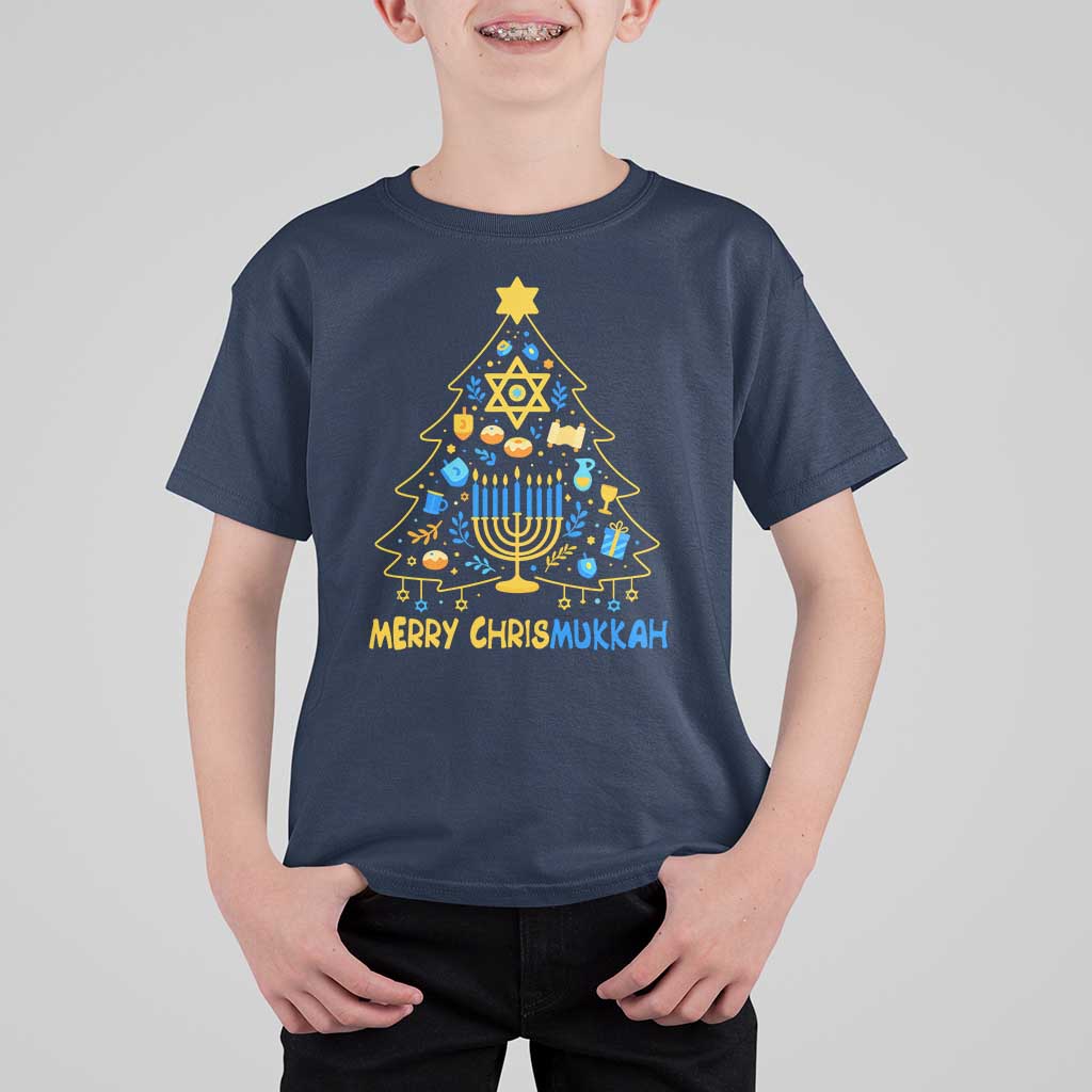 Merry Chrismukkah T Shirt For Kid Jewish Happy Hanukkah Christmas Tree - Wonder Print Shop