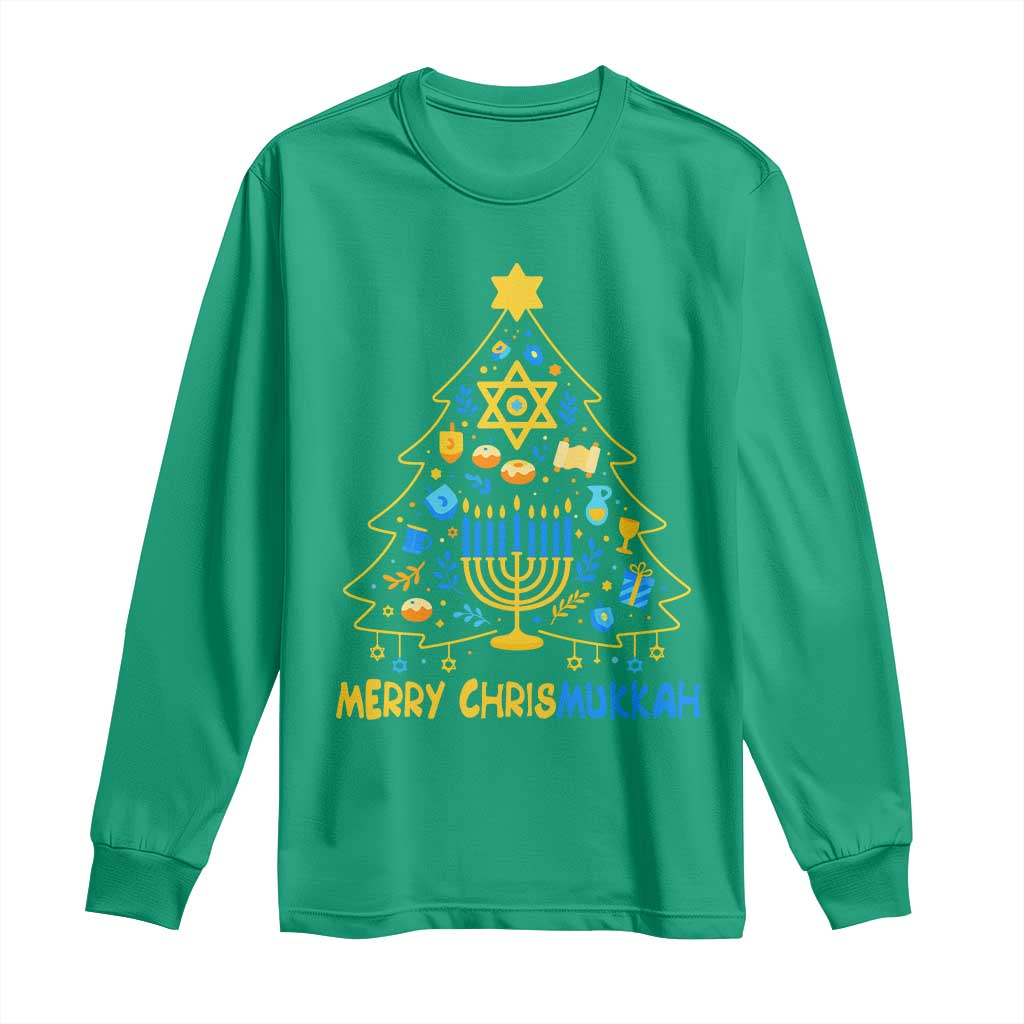 Merry Chrismukkah Long Sleeve Shirt Jewish Happy Hanukkah Christmas Tree - Wonder Print Shop