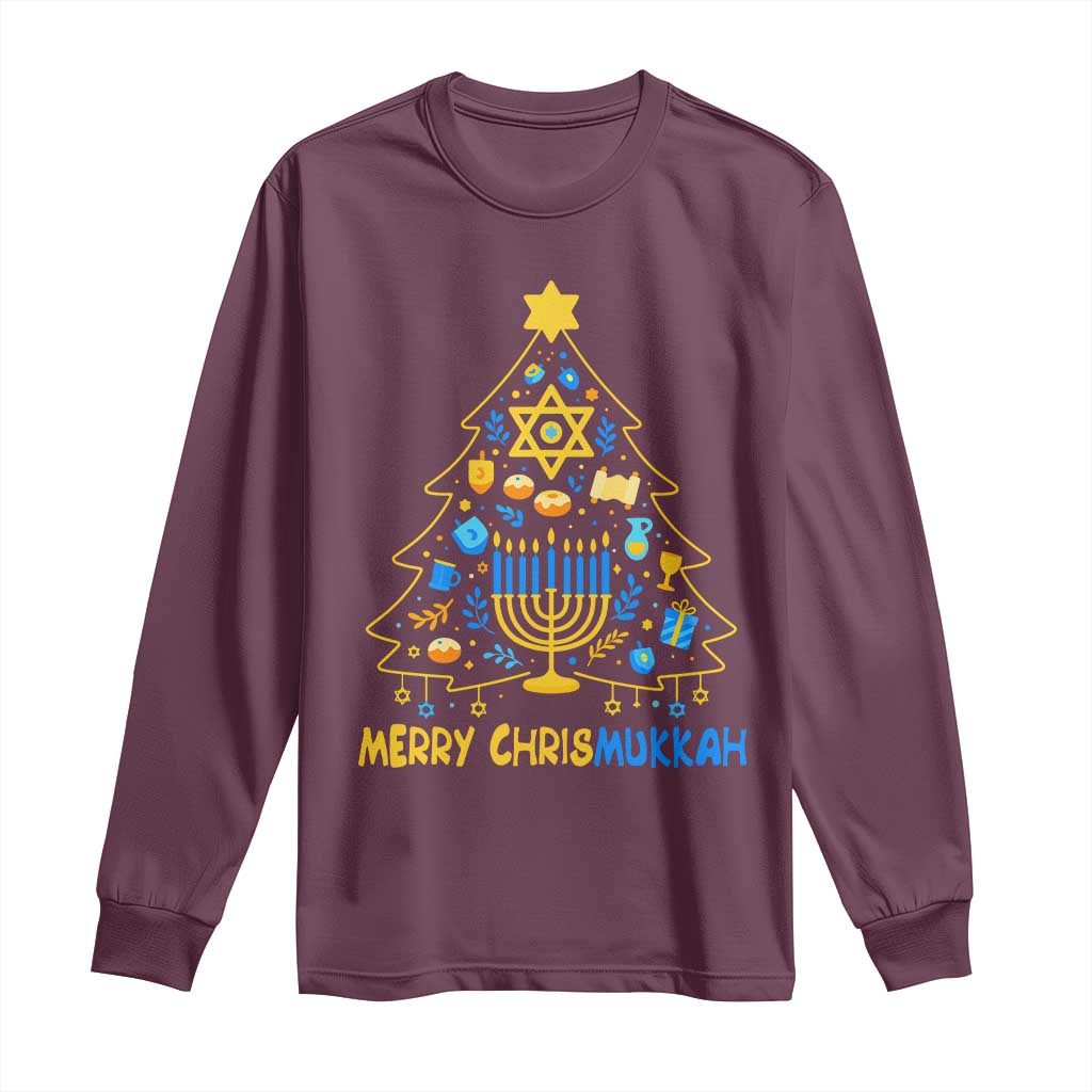 Merry Chrismukkah Long Sleeve Shirt Jewish Happy Hanukkah Christmas Tree - Wonder Print Shop