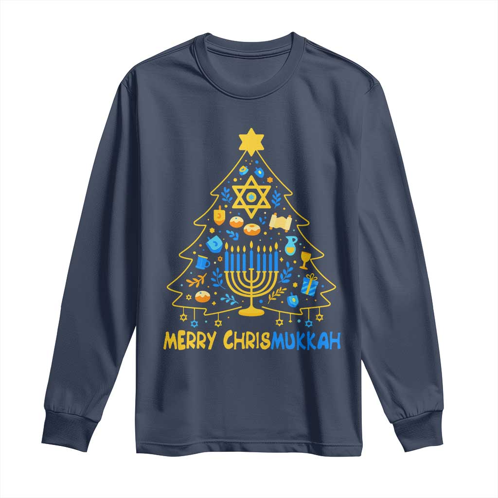 Merry Chrismukkah Long Sleeve Shirt Jewish Happy Hanukkah Christmas Tree - Wonder Print Shop