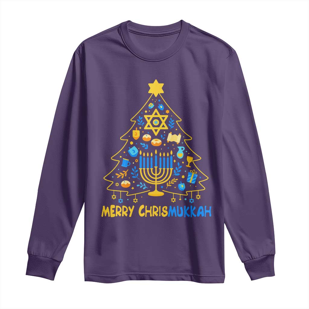 Merry Chrismukkah Long Sleeve Shirt Jewish Happy Hanukkah Christmas Tree - Wonder Print Shop