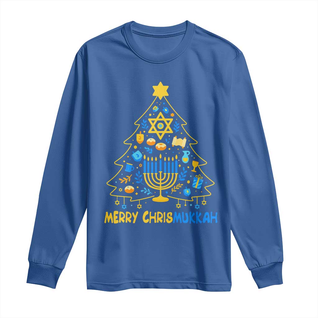 Merry Chrismukkah Long Sleeve Shirt Jewish Happy Hanukkah Christmas Tree - Wonder Print Shop