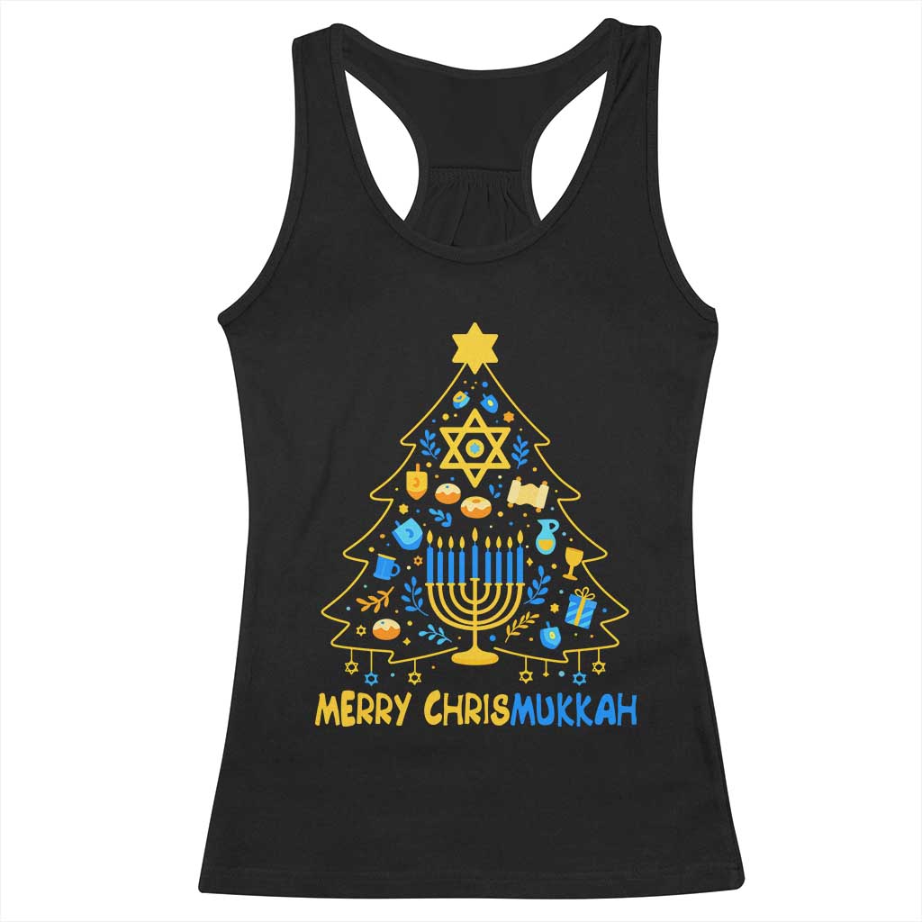 Merry Chrismukkah Racerback Tank Top Jewish Happy Hanukkah Christmas Tree - Wonder Print Shop