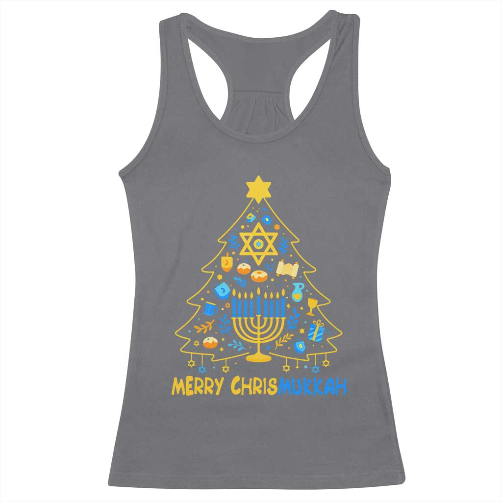 Merry Chrismukkah Racerback Tank Top Jewish Happy Hanukkah Christmas Tree - Wonder Print Shop