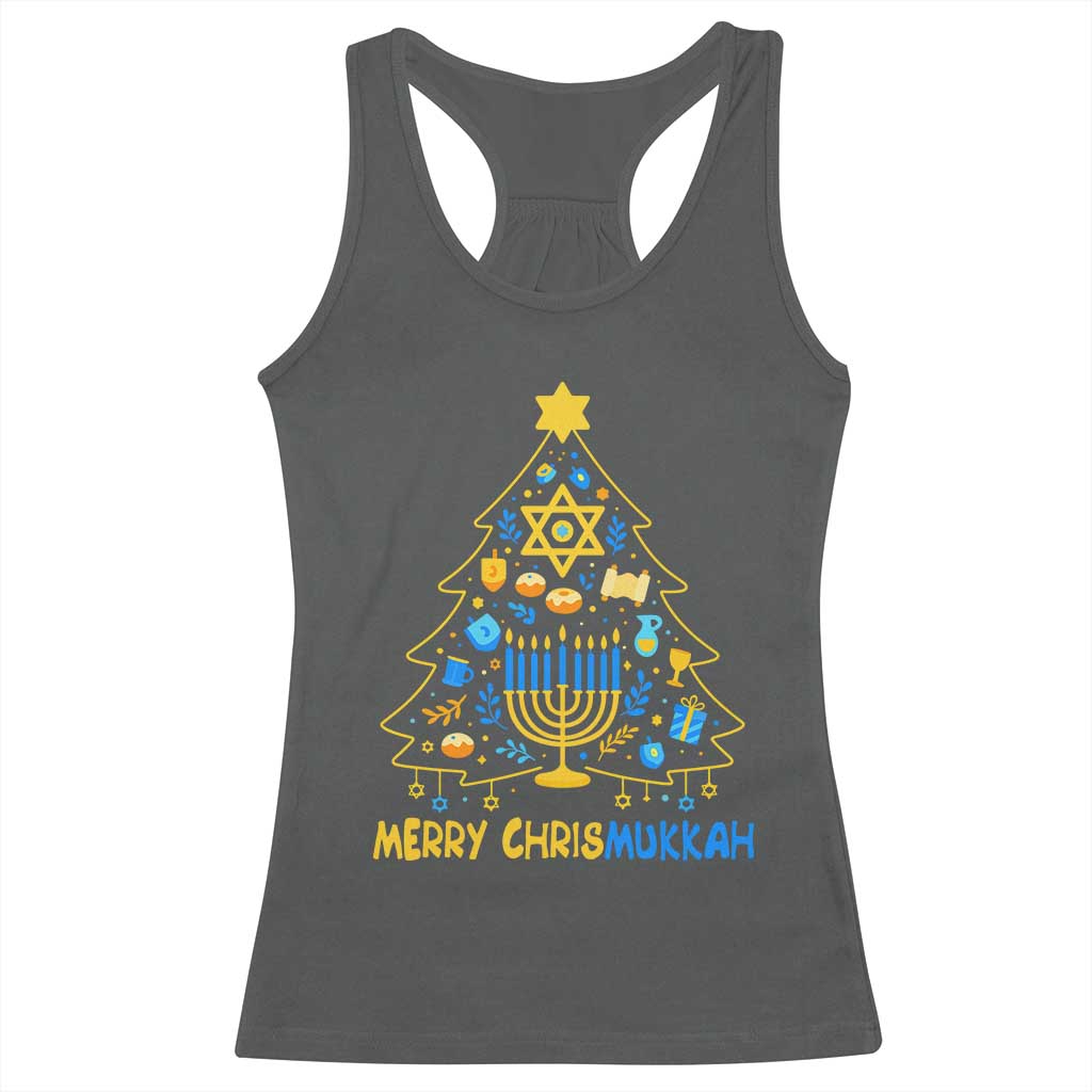 Merry Chrismukkah Racerback Tank Top Jewish Happy Hanukkah Christmas Tree - Wonder Print Shop