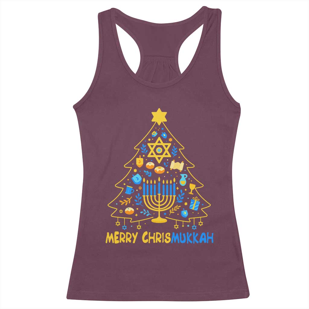 Merry Chrismukkah Racerback Tank Top Jewish Happy Hanukkah Christmas Tree - Wonder Print Shop