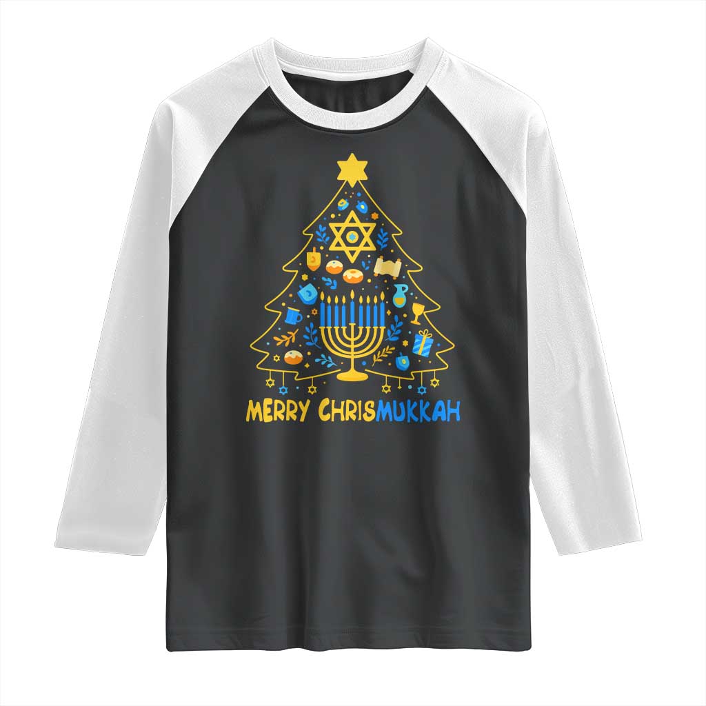 Merry Chrismukkah Raglan Shirt Jewish Happy Hanukkah Christmas Tree - Wonder Print Shop