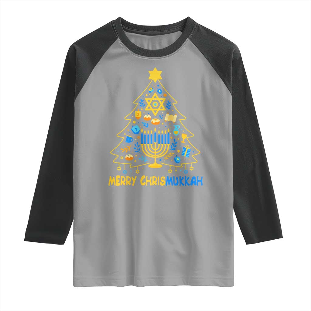 Merry Chrismukkah Raglan Shirt Jewish Happy Hanukkah Christmas Tree - Wonder Print Shop