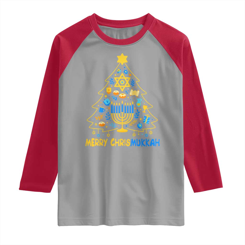 Merry Chrismukkah Raglan Shirt Jewish Happy Hanukkah Christmas Tree - Wonder Print Shop