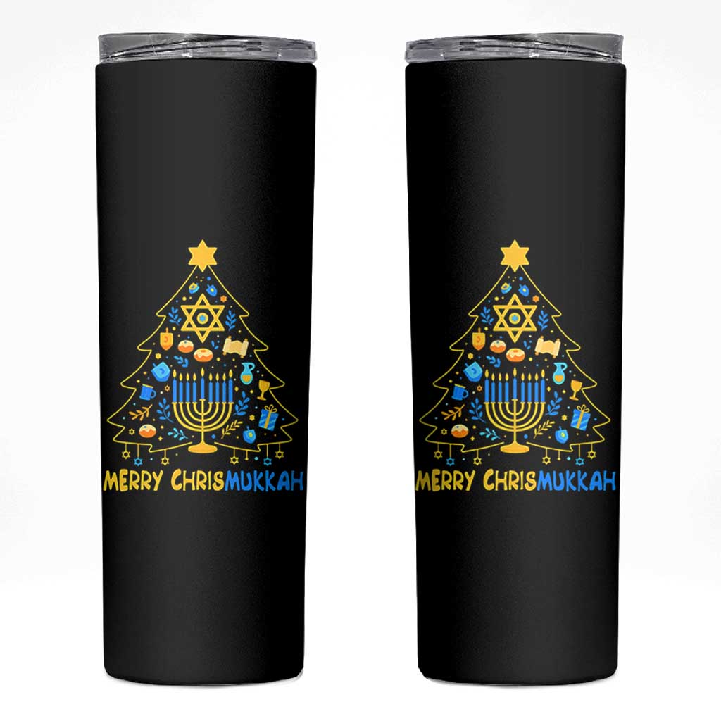 Merry Chrismukkah Skinny Tumbler Jewish Happy Hanukkah Christmas Tree - Wonder Print Shop