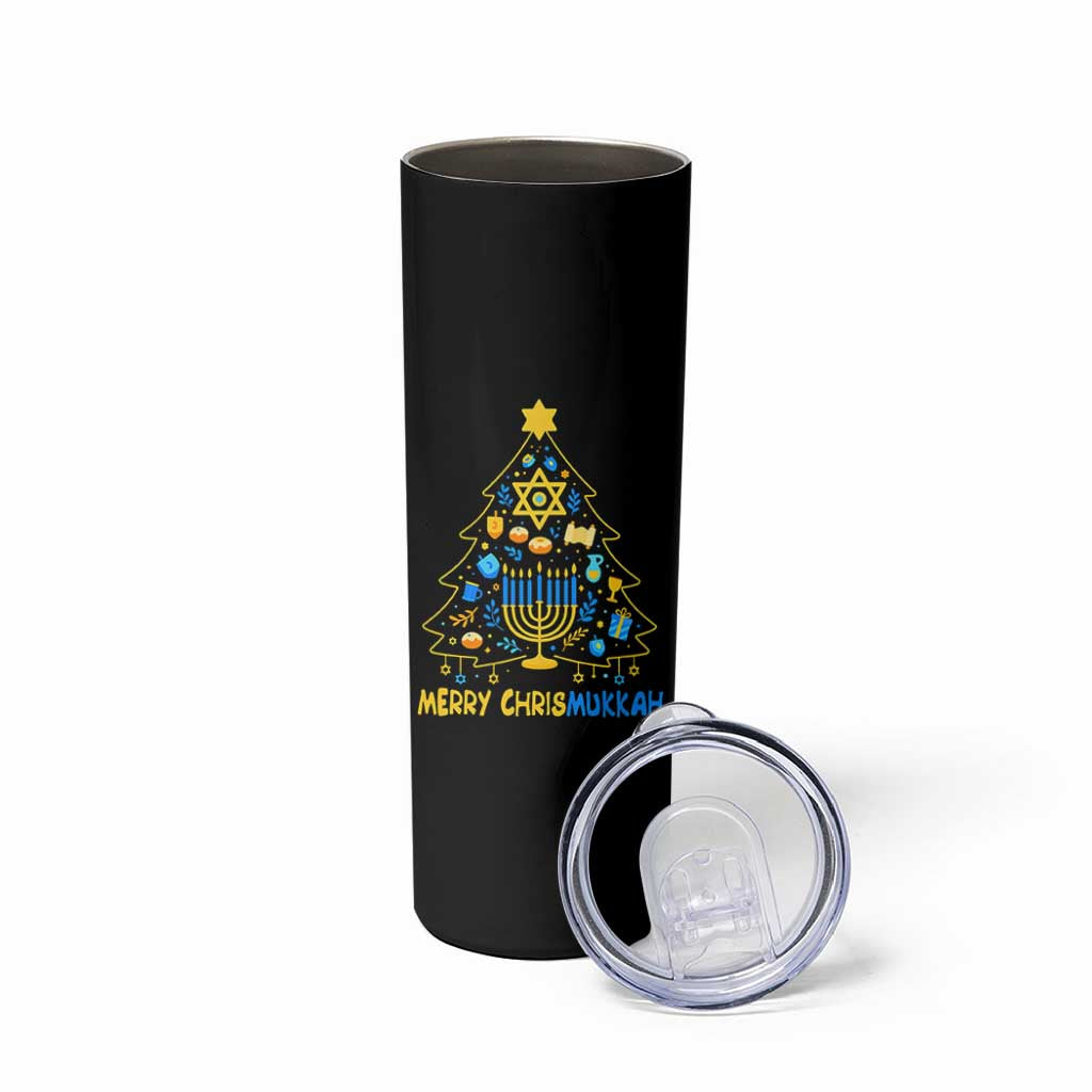 Merry Chrismukkah Skinny Tumbler Jewish Happy Hanukkah Christmas Tree - Wonder Print Shop