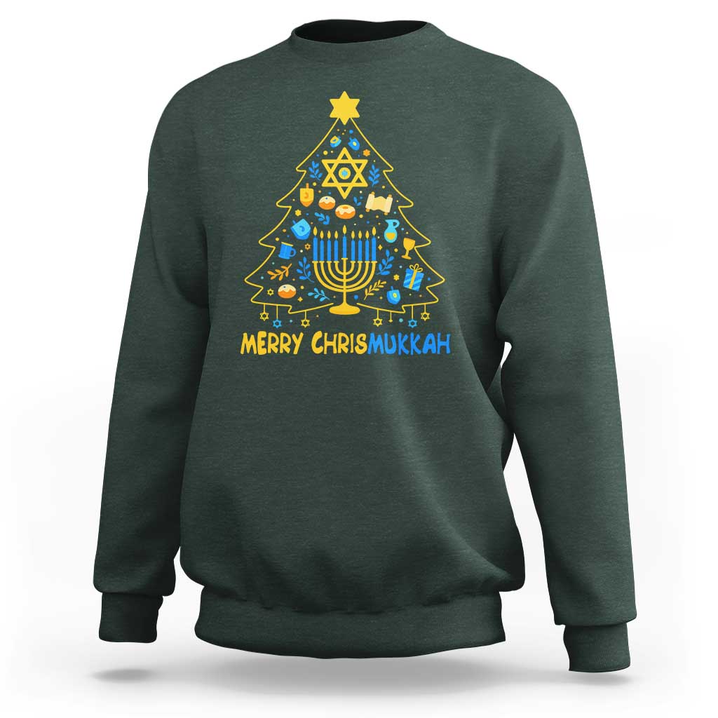 Merry Chrismukkah Sweatshirt Jewish Happy Hanukkah Christmas Tree - Wonder Print Shop