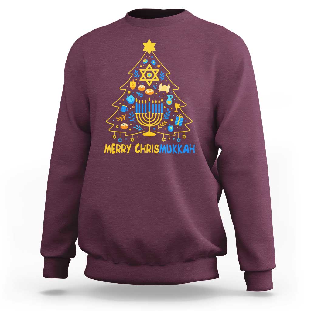Merry Chrismukkah Sweatshirt Jewish Happy Hanukkah Christmas Tree - Wonder Print Shop