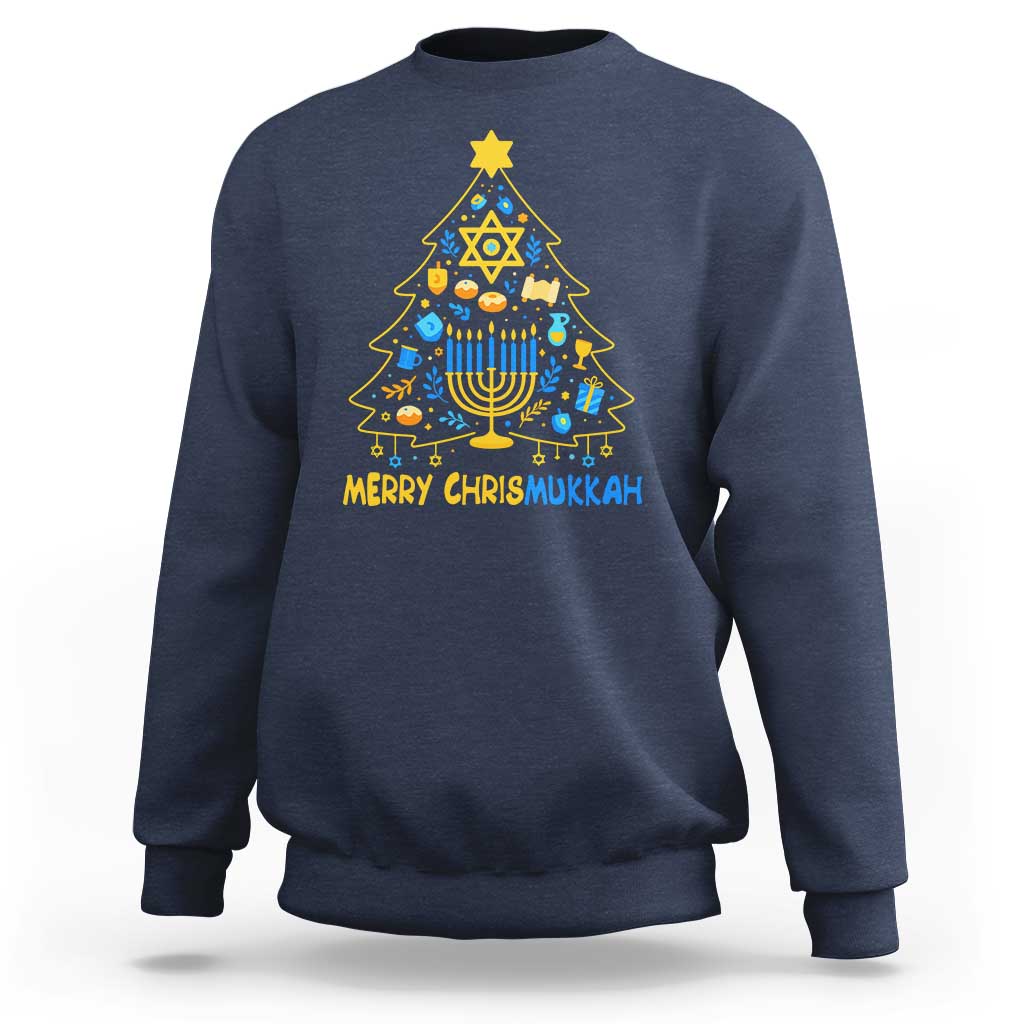 Merry Chrismukkah Sweatshirt Jewish Happy Hanukkah Christmas Tree - Wonder Print Shop