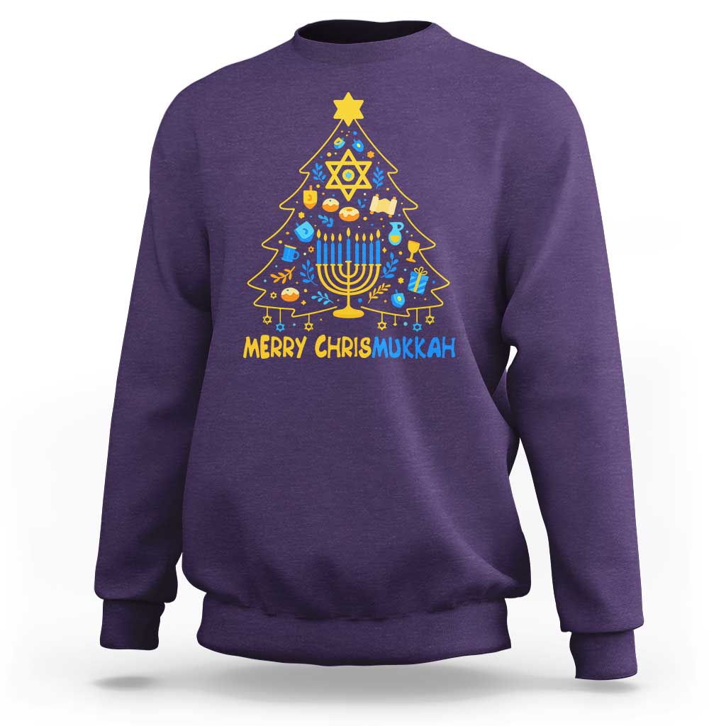 Merry Chrismukkah Sweatshirt Jewish Happy Hanukkah Christmas Tree - Wonder Print Shop