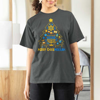 Merry Chrismukkah T Shirt For Women Jewish Happy Hanukkah Christmas Tree - Wonder Print Shop