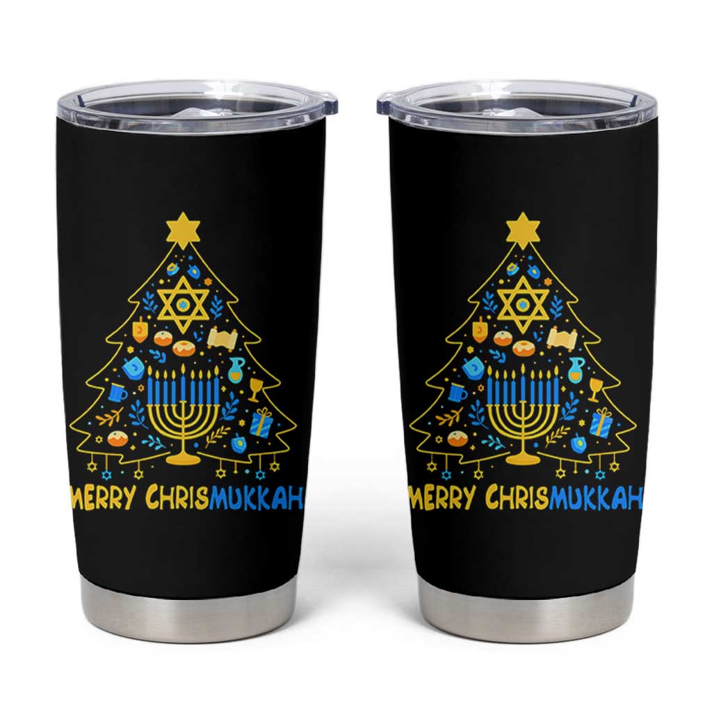 Merry Chrismukkah Tumbler Cup Jewish Happy Hanukkah Christmas Tree - Wonder Print Shop