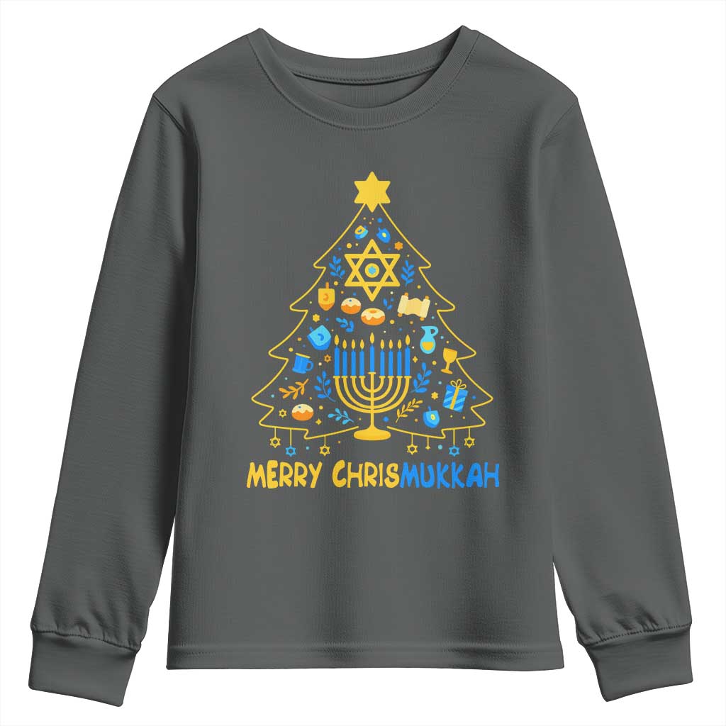 Merry Chrismukkah Youth Sweatshirt Jewish Happy Hanukkah Christmas Tree - Wonder Print Shop