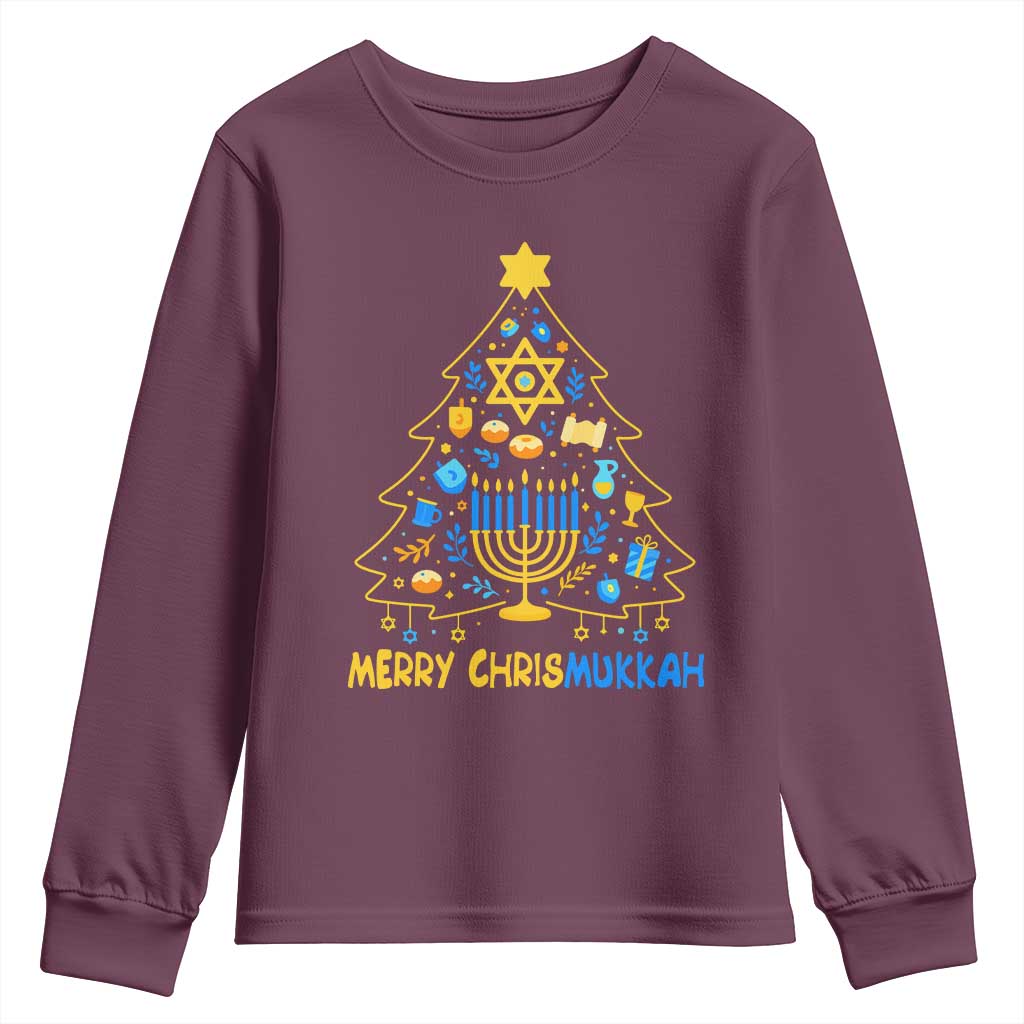Merry Chrismukkah Youth Sweatshirt Jewish Happy Hanukkah Christmas Tree - Wonder Print Shop