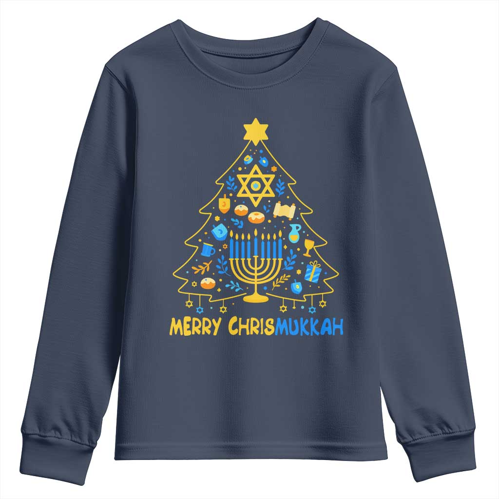 Merry Chrismukkah Youth Sweatshirt Jewish Happy Hanukkah Christmas Tree - Wonder Print Shop