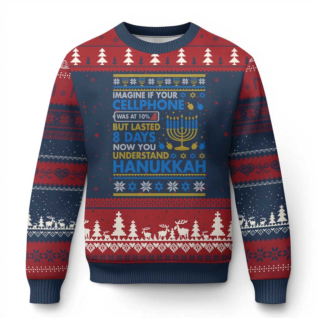 Funny Ugly Hanukkah Ugly Christmas Sweater Imagine Your Cellphone Chanukah Jewish - Wonder Print Shop