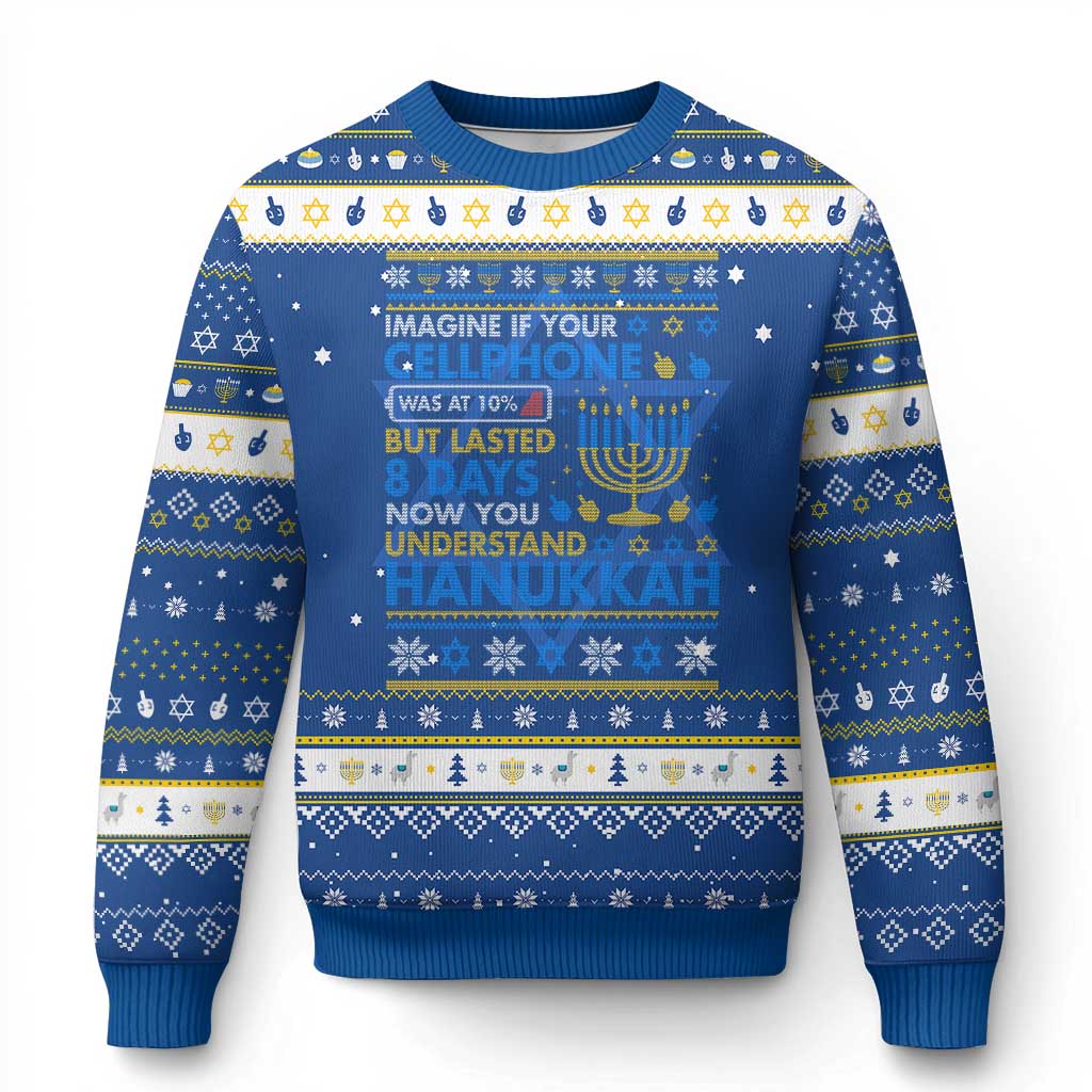 Funny Ugly Hanukkah Hanukkah Ugly Sweater Imagine Your Cellphone Chanukah Jewish - Wonder Print Shop