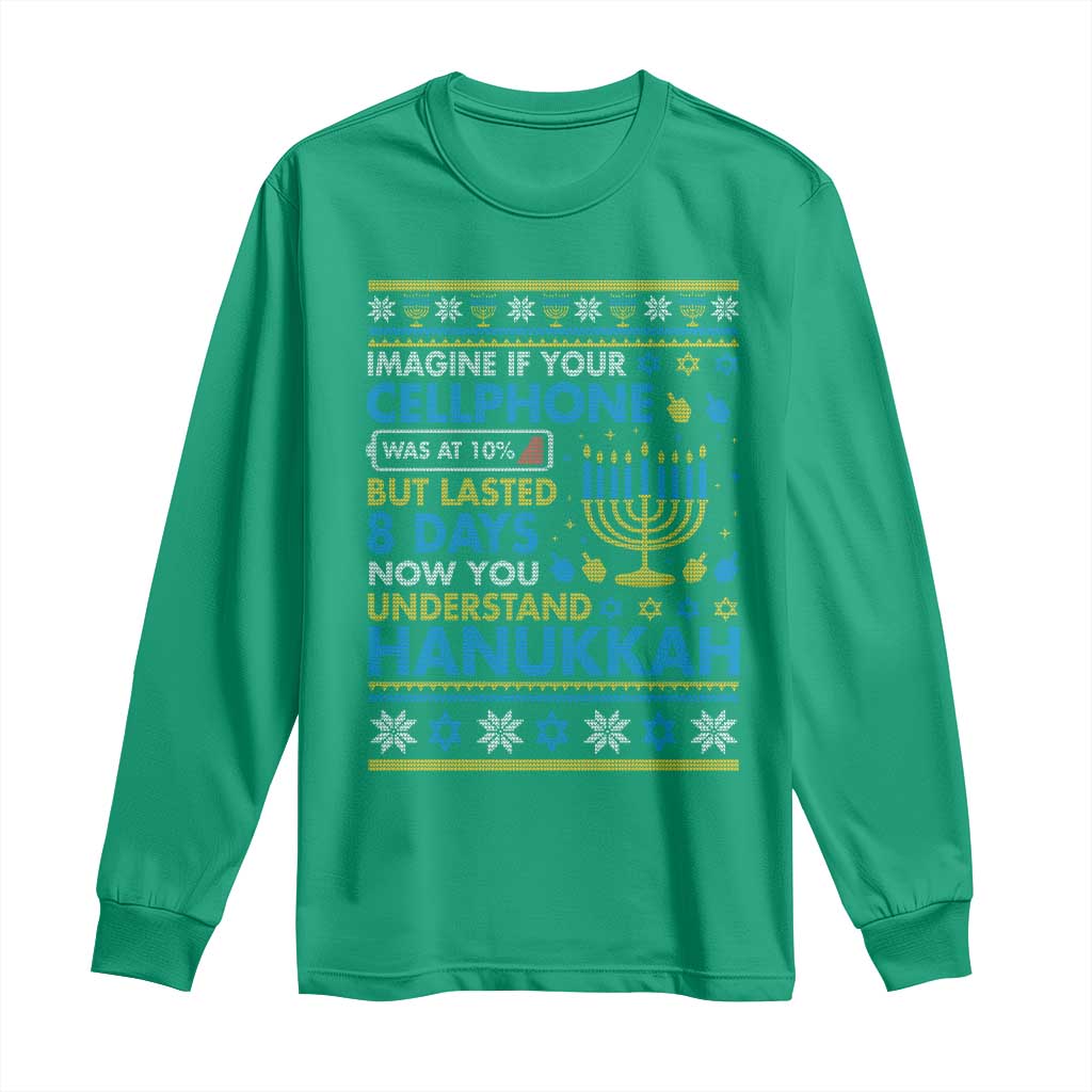Funny Ugly Hanukkah Long Sleeve Shirt Imagine Your Cellphone Chanukah Jewish - Wonder Print Shop