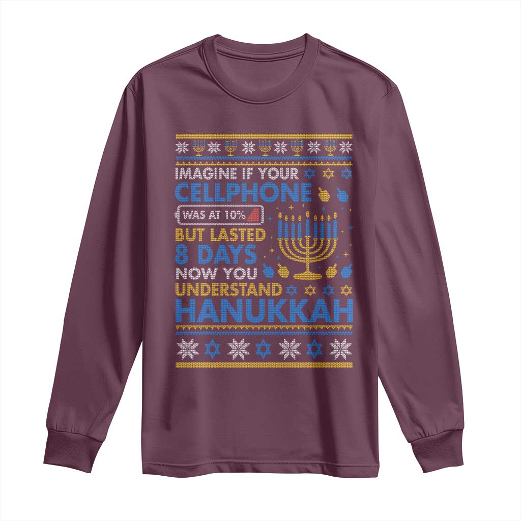 Funny Ugly Hanukkah Long Sleeve Shirt Imagine Your Cellphone Chanukah Jewish - Wonder Print Shop