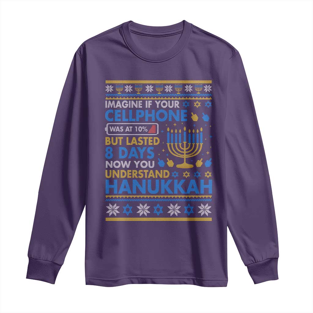 Funny Ugly Hanukkah Long Sleeve Shirt Imagine Your Cellphone Chanukah Jewish - Wonder Print Shop
