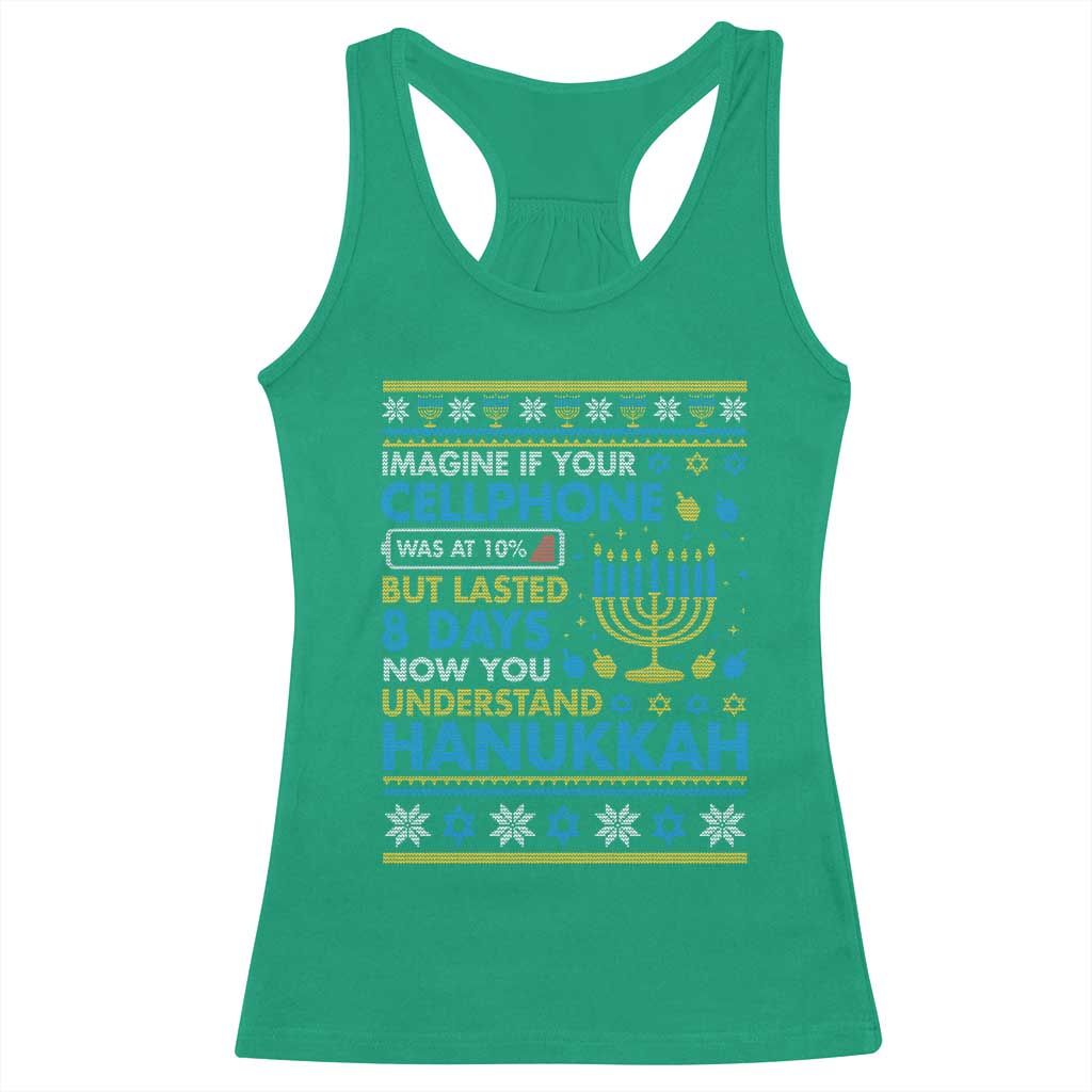 Funny Ugly Hanukkah Racerback Tank Top Imagine Your Cellphone Chanukah Jewish - Wonder Print Shop