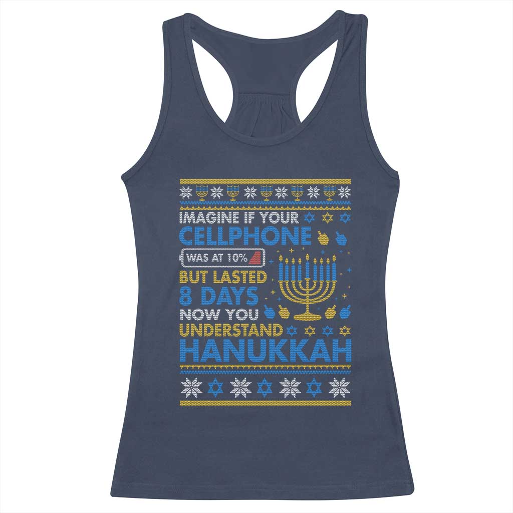 Funny Ugly Hanukkah Racerback Tank Top Imagine Your Cellphone Chanukah Jewish - Wonder Print Shop